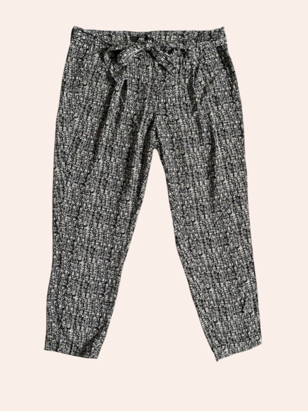 ABS Platinum Black Off-White Jogger Style Pleated Pants Women's Sz 8 Waist Sash